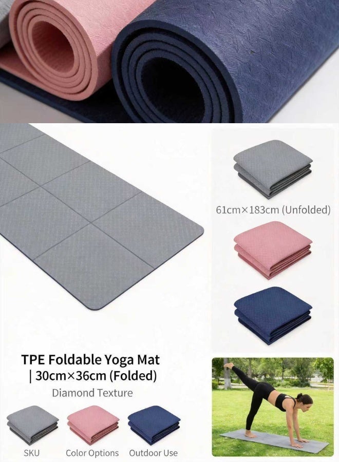 Foldable TPE Yoga Mat 4mm - Anti-Slip, Eco-Friendly Fitness & Pilates Mat, Lightweight & Portable, 183x61cm for Home Workouts, Gym, Yoga & Exercise - Image 3